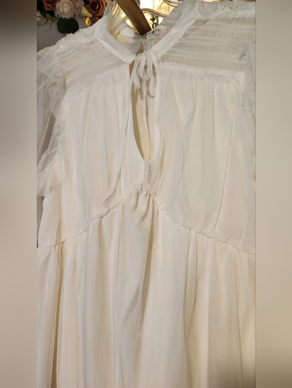 Umgee Size S Ivory Long Sleeved Chiffon Mini Dress - Picture 10 of 10